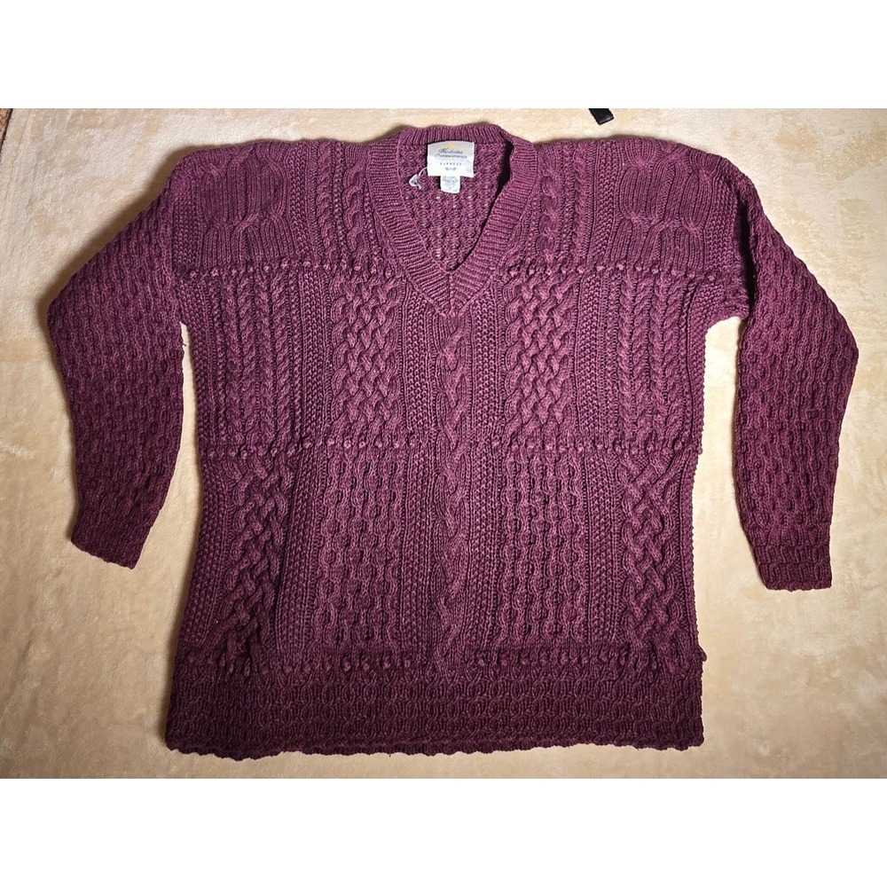 Vintage 90's Hand International womens M Purple Cable Knit V Neck Rami Sweater
